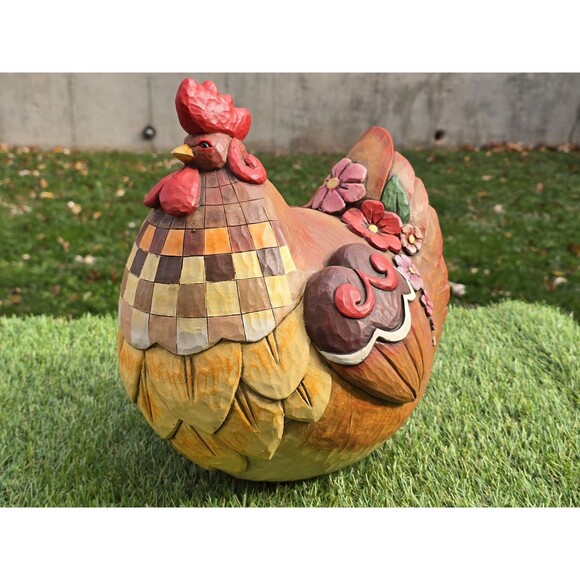 Jim Shore Rooster Chicken Hen Hope Outdoor Living Collection Floral Plaid 12" - Picture 4 of 12